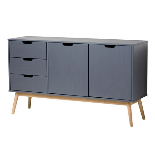Buffet 2 portes 3 tiroirs Gris - BASTOS