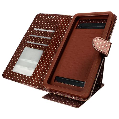 Avizar Etui Smartphone Universel Housse Coque Portefeuille xxl marron Support + Miroir