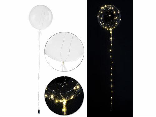 Ballon transparent Ø env. 20 cm avec guirlande à 40 LED - Blanc chaud