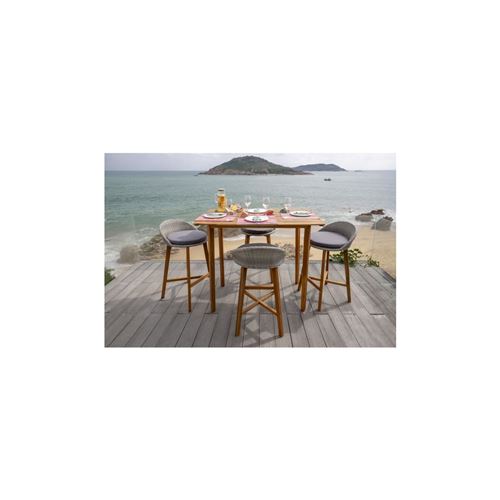 Ensemble Repas De Jardin Type Bar - Table 135x80cm - En Bois Et Resine Tressee - 4 Places