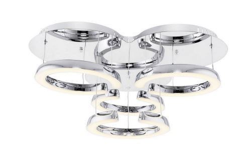 HOMEMANIA Lampe de Plafond Ring Plafonnier - Murale - Chrome en Métal, 63 x 63 x 33 cm, 4 x Bandes de LED, 15W, 5880LM, 3000K Lumière Blanc Naturel