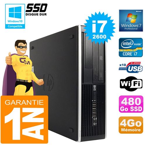 Pc hp compaq 8300 sff core i7-2600 ram 4go disque 480 go ssd graveur dvd wifi w7