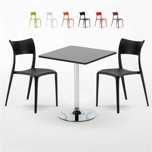 Table Carrée Noire 70x70cm Avec 2 Chaises Colorées Set Intérieur Bar Café Parisienne Mojito, Couleur: Noir