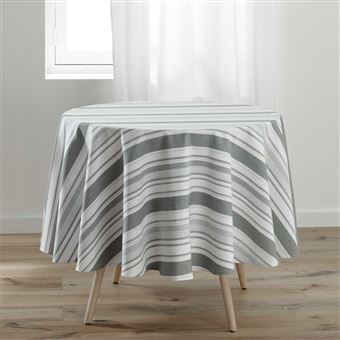 Nappe Ronde En Toile Cirée Imprimée Abaca 160cm - Gris Et Blanc - Paris Prix