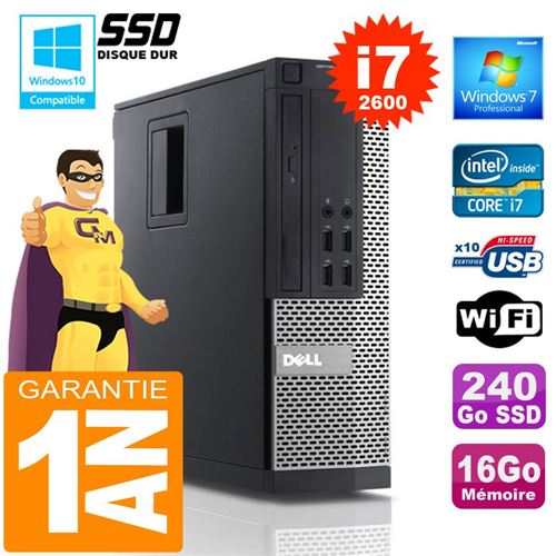 Pc dell 990 sff core i7-2600 ram 16go disque 240 go ssd wifi w7