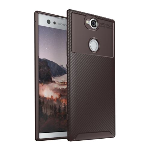 Coque en TPU fibre de carbone marron pour votre Sony Xperia XA2 Plus