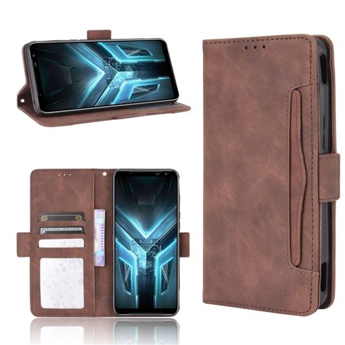 Etui en PU retourner avec support marron pour votre Asus ROG Phone 3/ZS661KS/ROG Phone 3 Strix