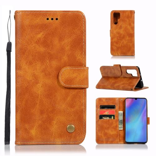 Etui en PU vintage premium avec support marron pour votre Huawei P30 Pro