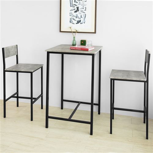 SoBuy® OGT27-HG Ensemble Table de Bar + 2 Chaises de Bar Table Mange-Debout Table Haute Cuisine