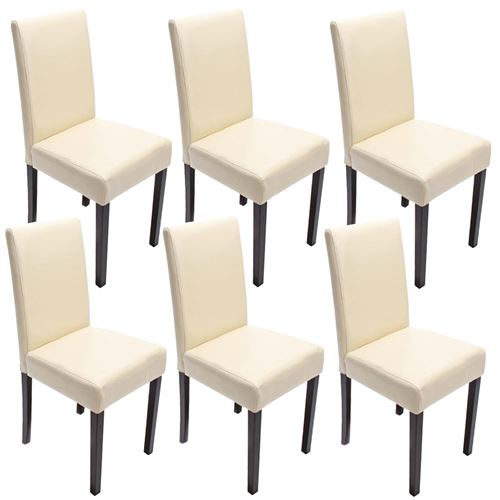 Lot de 6 chaises de séjour Littau, cuir reconstitué crème, pieds foncés