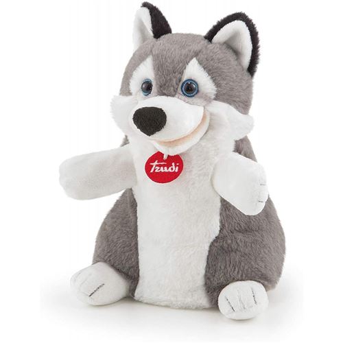 Trudi marionnette à main Husky 24 cm en peluche gris/blanc