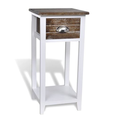 VIDAXL - Table de chevet - 1 tiroir - Marron et blanc - Image 3