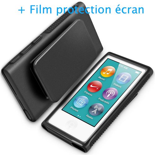 Housse étui coque silicone noir avec clip pour iPod nano 7 7G , Film protection