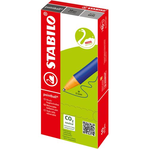 STABILO Lot de 3 Stylos Bille R&eacute;tractable POINTBALL Trac&eacute; 0,5 mm Vert