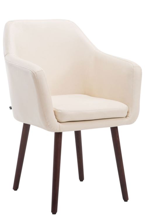 Chaise de salle à manger Utrecht Similicuir - Piètement en bois de chêne teinte noyer - Siège Crème