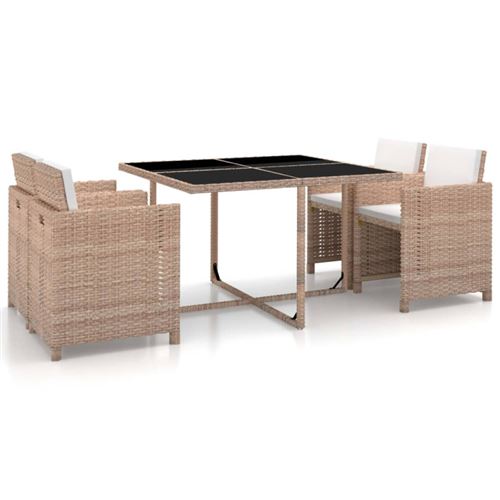 Vidaxl Beige Ensemble À Manger D'extérieur 5 Pcs - Rotin - Image 2