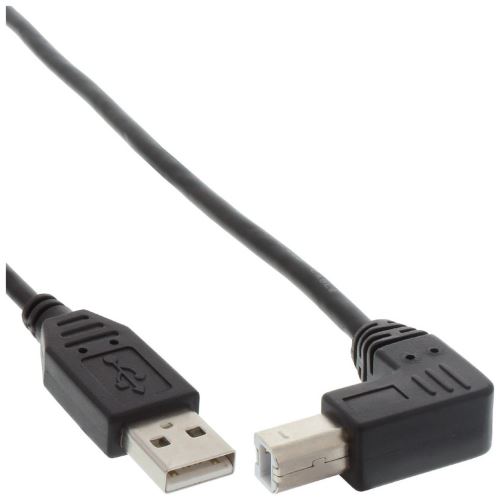 Câble USB 2.0, A à B plié en bas, noir, 0,3m