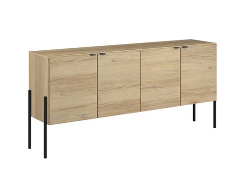 Chester Enfilade 4 Portes - Decor Chene Catania Et Noir - L 184 X P 84 X H 40 Cm