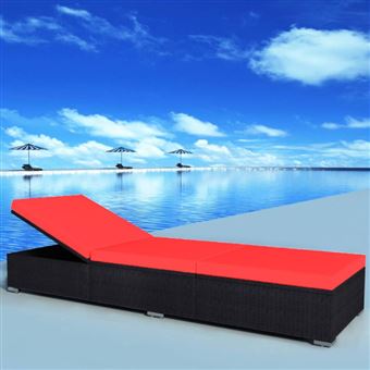 Vidaxl Chaise Longue Avec Coussin Resine Tressee Noir Mobilier