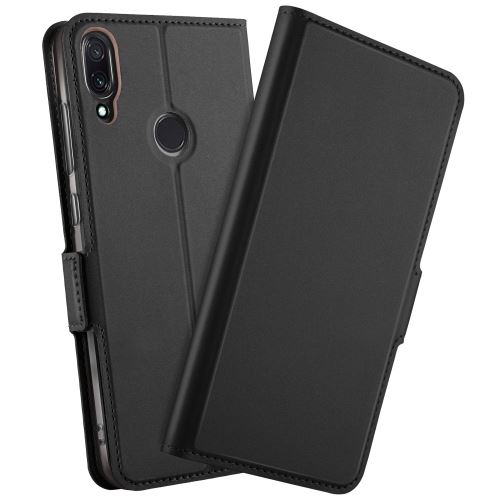 Etui en PU flip stand à adsorption magnétique avec porte-cartes noir pour votre Xiaomi Redmi Note 7