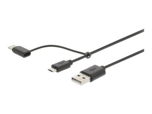 Valueline VLMP60610B1.00 Câble USB 2.0 USB Usb A mâle - Usb-micro-b / Usb-c mâle 1 M noir + adaptateur de type-c
