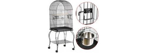 Cage à Oiseaux avec la Lucarne Ouverte et Support Détachable sur 4 Roulettes - Noir 59*59*150cm