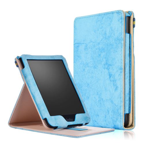 WISETONY® Étui à rabat PU avec ceinture élastique pour Kobo Clara HD - Bleu