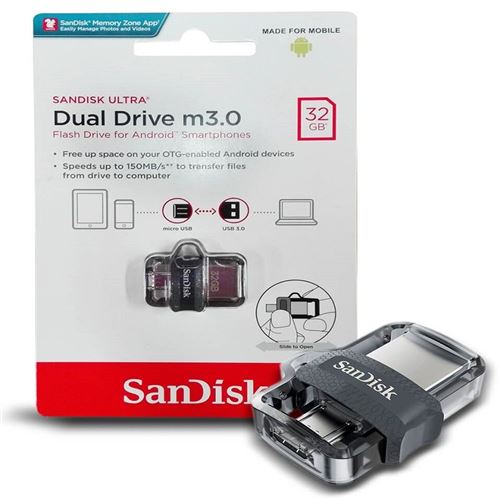 SanDisk Ultra Dual Drive m3.0 OTG 32 GB USB 3.0-Stick mit zwei Anschlüssen