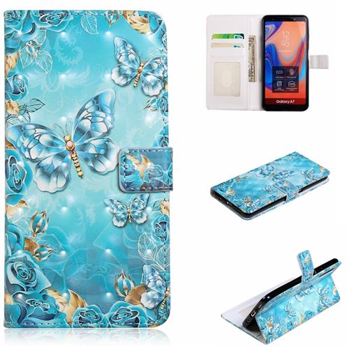 Etui en PU Décoration par points lumineux papillon bleu pour votre Samsung Galaxy A7 (2018) A750