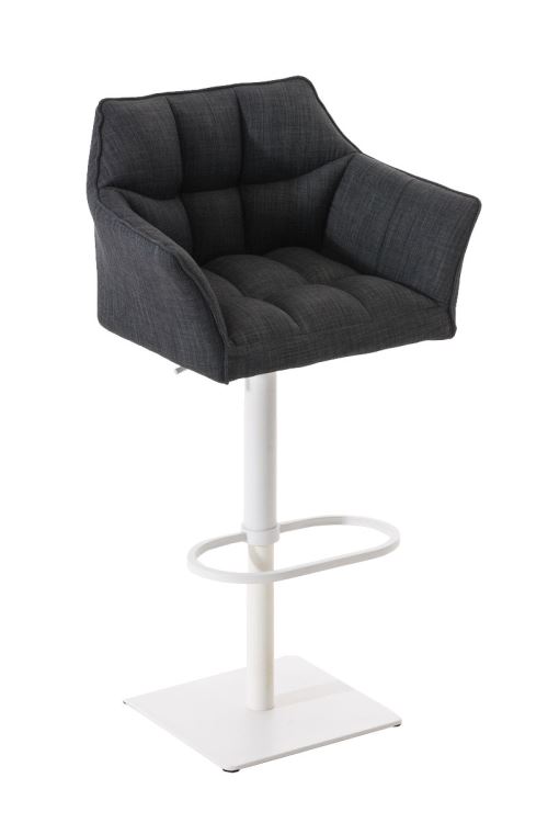 Tabouret de bar Damaso en Tissu gris fonc&eacute; M&eacute;tal blanc mat