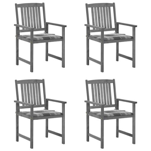 vidaXL - Chaises de jardin et coussins - Bois d'acacia - Gris - Lot de 4 - Image 2