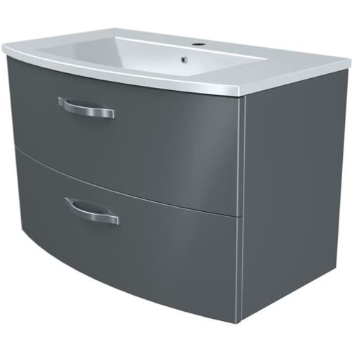 Ensemble Meuble de salle de bain 2 tiroirs + Vasque - Anthracite - L 80,5 x P 46 x H 14 cm - BENT