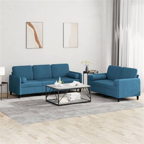 Non Communiqué Bleu Ensemble De Canapés 2 Pcs Avec Coussins Velours