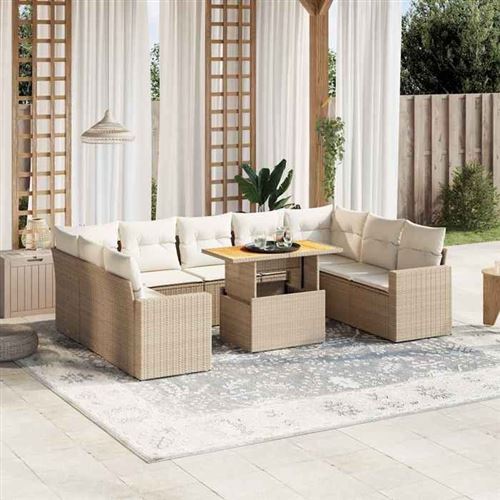 Vidaxl Beige Salon De Jardin Avec Coussins 10 Pcs, Canapés De Terrasse, Ensemble De Meubles De Patio, Mobilier D'extérieur, 3271457 - Image 2