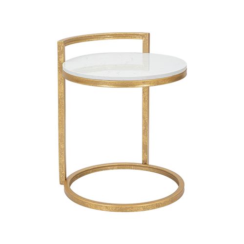 Non Communiqué Blanc Table Basse Ronde En Métal Doré Avec Plateau En Marbre Round