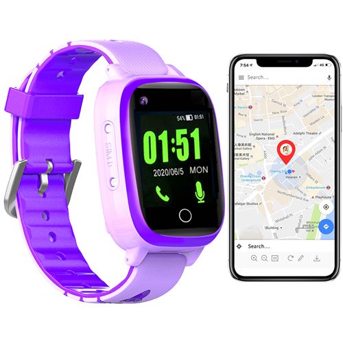 Montre Traceur GPS 4G pour Senior Enfant Localisation Température Cardio Pression Violet YONIS