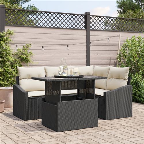 vidaXL Ensemble de canapé de jardin 5 pc Noir et Crème