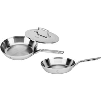 Coffret 3 Poêles Inox 18/10 Triply - Diamètres 20, 24, 28 Cm - Manches Amovibles - Compatible Induction Et Four (250°C) - Marque Kamberg