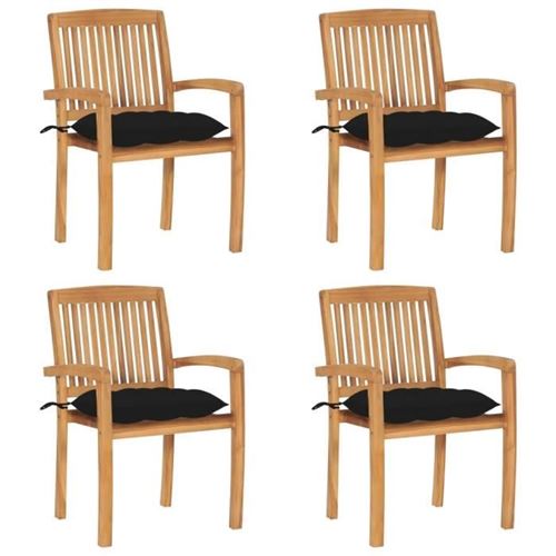 Vidaxl Chaises Empilables 4 Pièces Avec Coussins Teck - Image 2