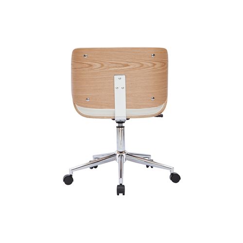 Chaise de bureau à roulettes design blanc, bois clair et acier