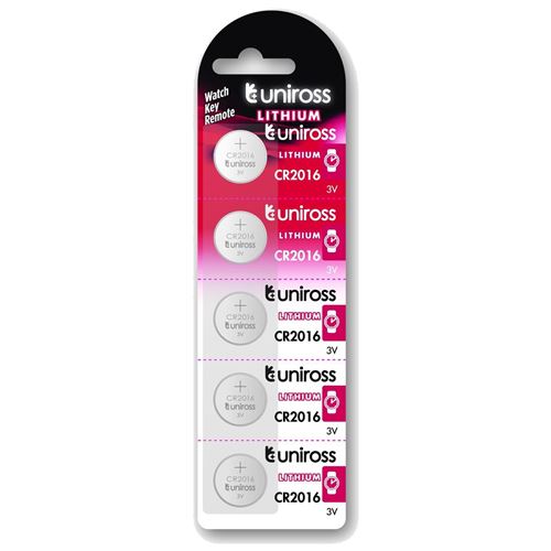 UNIROSS Pack de 5 Piles Lithium CR2016, 3V