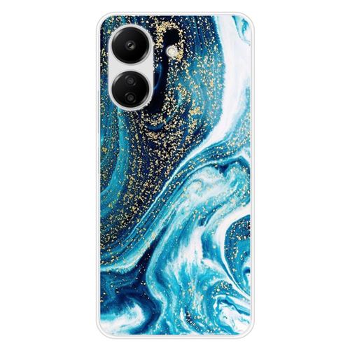 Coque en silicone imprimée compatible Xiaomi Redmi 13C 4G Marbre Bleu Pailleté
