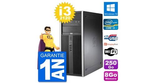 Pc tour hp 8200 intel core i3-2120 ram 8go disque dur 250go windows 10 wifi
