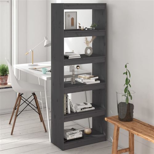 vidaXL Bibliothèque/Cloison Gris 60x30x167,5 cm Bois massif de pin