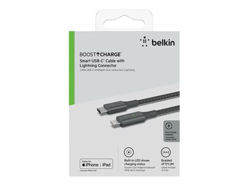 Câble USB-C vers iPhone / iPad Lightning MFi 18W Power Delivery 1m, Belkin  - Blanc - Français