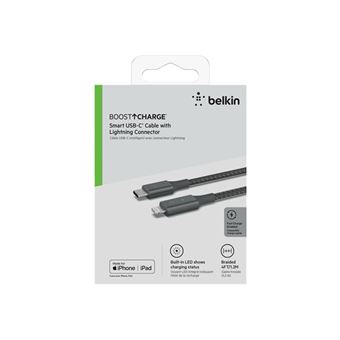 Belkin BOOST CHARGE Smart - Câble Lightning - USB-C mâle pour Lightning mâle - 1.2 m - gris - Prise en charge de Power Delivery - pour Apple iPhone 11, 11 Pro, 11 Pro Max, 8, 8 Plus, X, XR, XS, XS Max