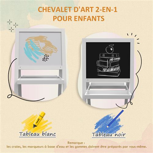 Chevalet D'Art Pour Enfants Double Face - Tableau Blanc Et Tableau à Craie, Pivotant 360°, Réglable En Hauteur