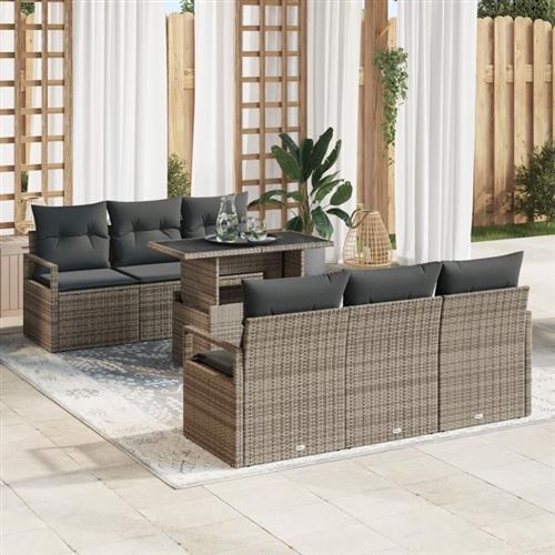 Vidaxl Gris Ensemble De Canapés De Jardin De 7 Pièces Avec Coussins En Poly Rattan 3357482 - Image 3