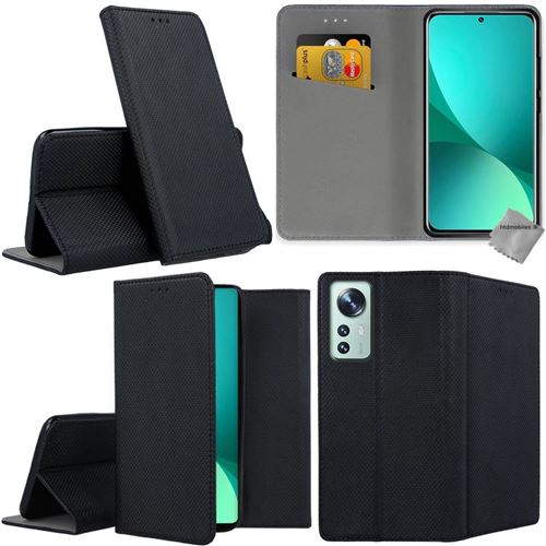 Housse etui portefeuille avec coque intérieure en silicone pour Xiaomi 12 / 12X 5G - verre trempe inclus - NOIR MAGNET - htdmobiles