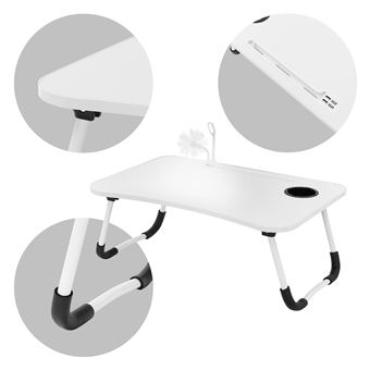 ML-Design Table pour Ordinateur Portable Pliante, 60x40 cm, Blanc, avec 4  Prises de Charge USB
